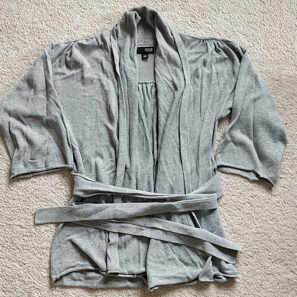 A.N.A. Shrug Tie Waist Gray Sweater 3/4 Sleeve EUC